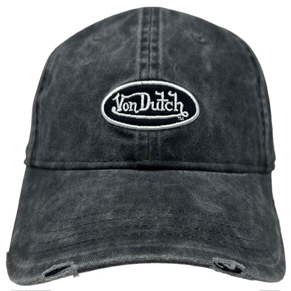 Von Dutch Strapback Hat Charcoal Washed Distressed Rips - Picture 2 of 7